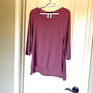 BCBG maxazria crew neck, top, mauve, sheer back. Size medium